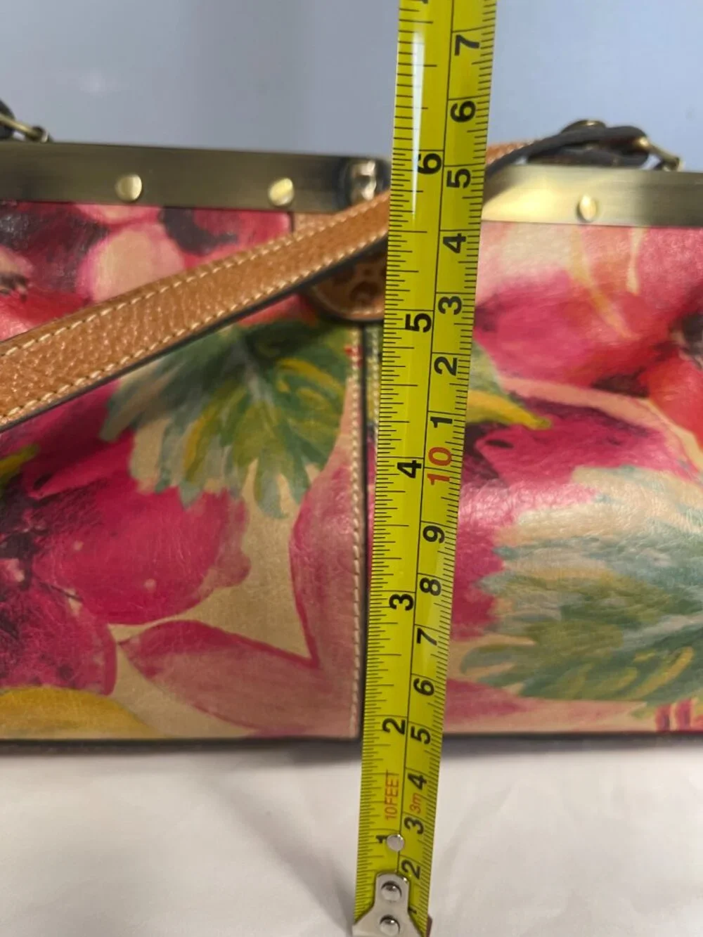 Patricia Nash Ferrara Floral Italian Leather Frame Satchel